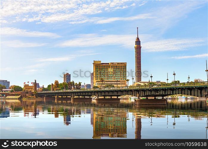 Morning cityscape of Cairowith the view of bridge and TV Tower, Egypt. Morning cityscape of Cairo