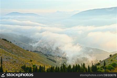 Morning cloudy summer mountain landscape ( Kefalonia, Greece)