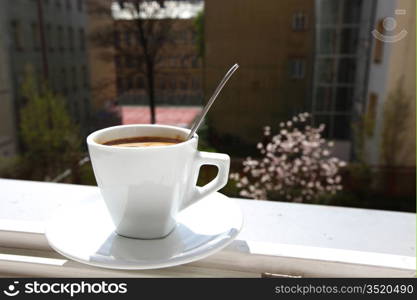 morning coffee on the window sill