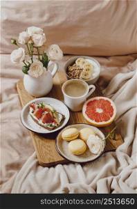 morning coffee tray with sandwich grapefruit