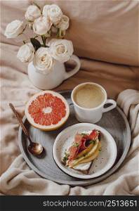morning coffee with grapefruit sandwich