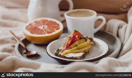 morning coffee with sandwich grapefruit