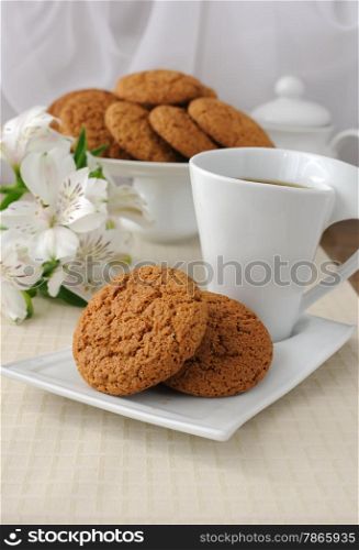 Morning cup of tea with oatmeal cookies