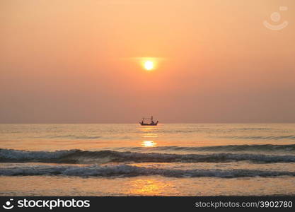 Morning fishing boat Sunrise in the morning The fishing boat out fishing in the morning.