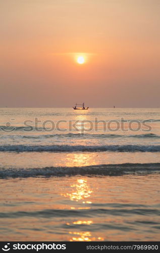 Morning fishing boat Sunrise in the morning The fishing boat out fishing in the morning.