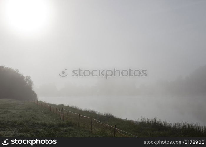 morning fog in loire river, france