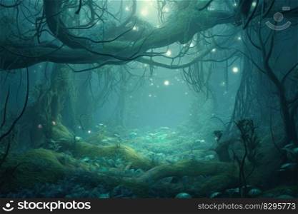 morning foggy magical enchanted forest generative ai.
