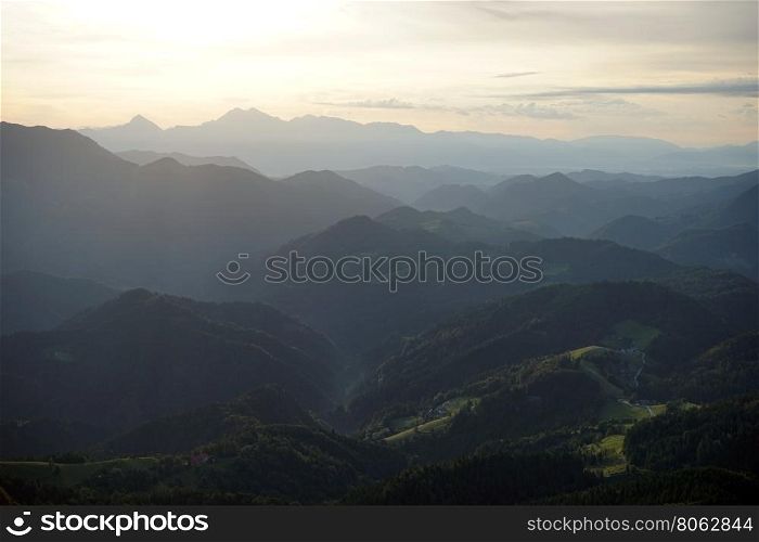 Morning in mountain valley in Slovenian Alps