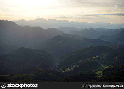 Morning in mountain valley in Slovenian Alps