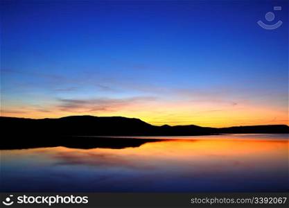 morning lake with mountain before sunrise landscape