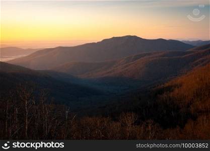 Morning light filling the valleys around Old Rag Mountain in Shenandoah National Park.
