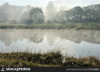 Morning mist on the river Vilija, Belarus.