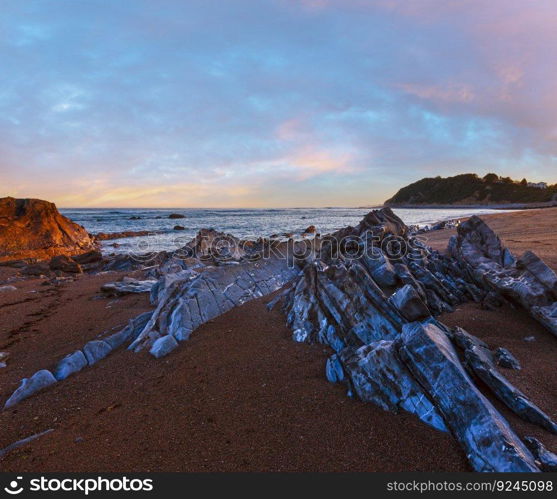 Morning ocean coast view from beach  near Saint-Jean-de-Luz, France, Bay of Biscay .