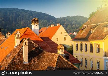 Morning over the roofs of the old town of Sighisoara, Transylvania