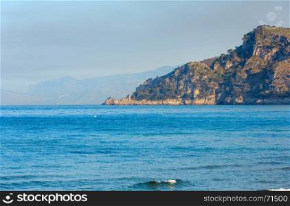 Morning shadows on beautiful Tyrrhenian sea rocky coast (Gaeta, Latina, Italy)