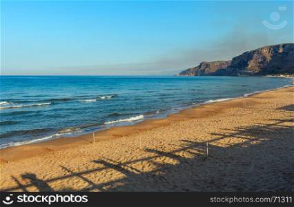 Morning shadows on beautiful Tyrrhenian sea sandy beach (Gaeta, Latina, Italy)