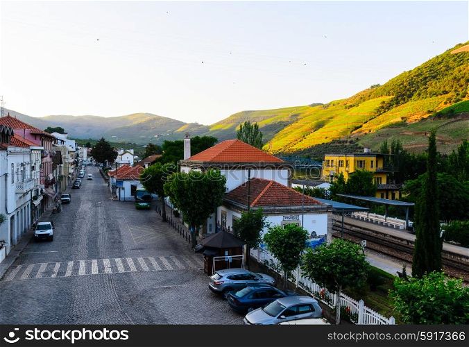 morning street in Pinhao, river Douro valley, Portugal