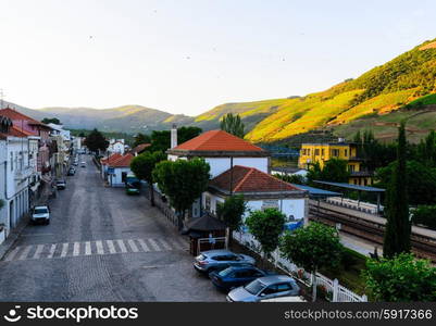 morning street in Pinhao, river Douro valley, Portugal