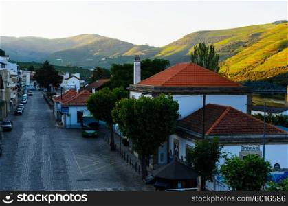 morning street in Pinhao, river Douro valley, Portugal