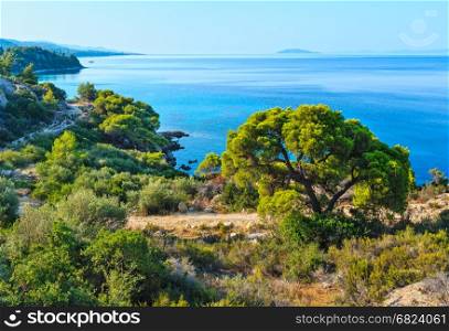 Morning summer Aegean Sea coastline (Nikiti, Sithonia, Halkidiki, Greece).