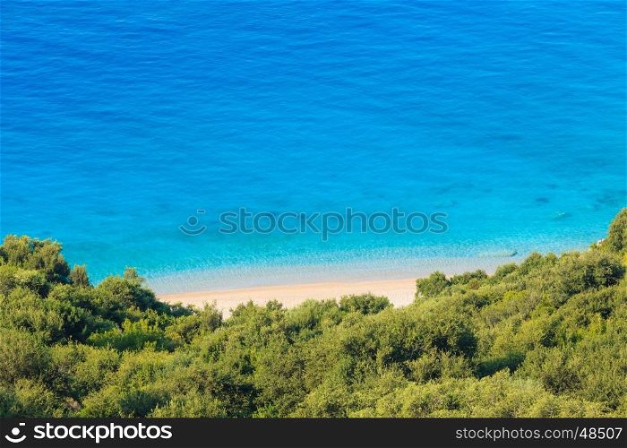 Morning summer Ionian sea coast top view with beach, Albania