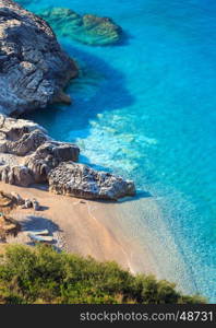 Morning summer Ionian sea coast top view with beach, Albania