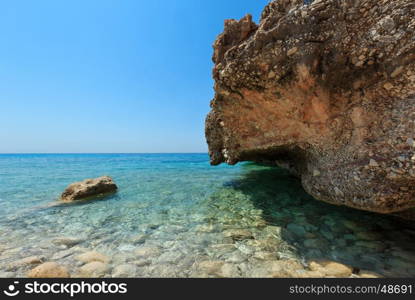 Morning summer Ionian sea rocky coast view, Albania