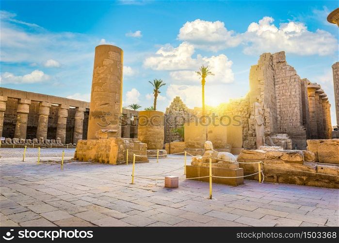 Morning sun over the ruins in Karnak Temple