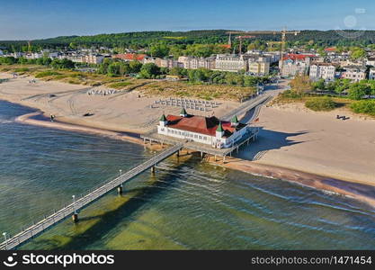 morning time at baltic sea beach and sight Ahlbeck pier in sunrise