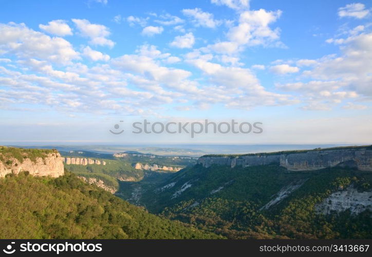 Morning view from top of Mangup Kale - historic fortress and ancient cave settlement in Crimea (Ukraine)