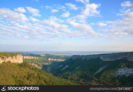 Morning view from top of Mangup Kale - historic fortress and ancient cave settlement in Crimea (Ukraine)