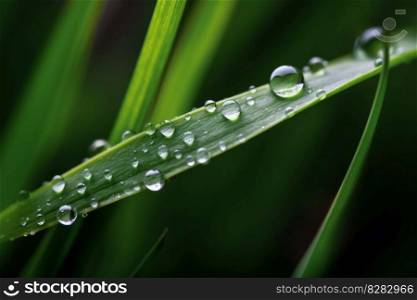 Morning waterdrop on green grass. Summer plant. Generate Ai. Morning waterdrop on green grass. Generate Ai