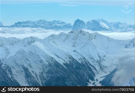 Morning winter Dolomiten Alps landscape. Ski resort Obergurgl - Hochgurgl, Tirol, Austria.