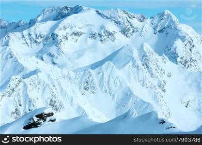 Morning winter Dolomiten mountain landscape. Ski resort Obergurgl - Hochgurgl, Tirol, Austria.