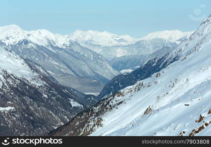 Morning winter Dolomiten mountain landscape. Ski resort Obergurgl - Hochgurgl, Tirol, Austria.