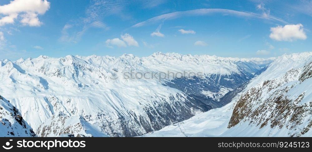Morning winter Dolomiten mountain landscape, Tirol, Austria. Panorama.