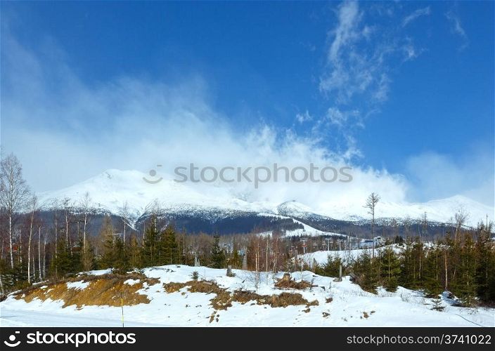 Morning winter mountain landscape (Tatranska Lomnica, Slovakia, High Tatras)