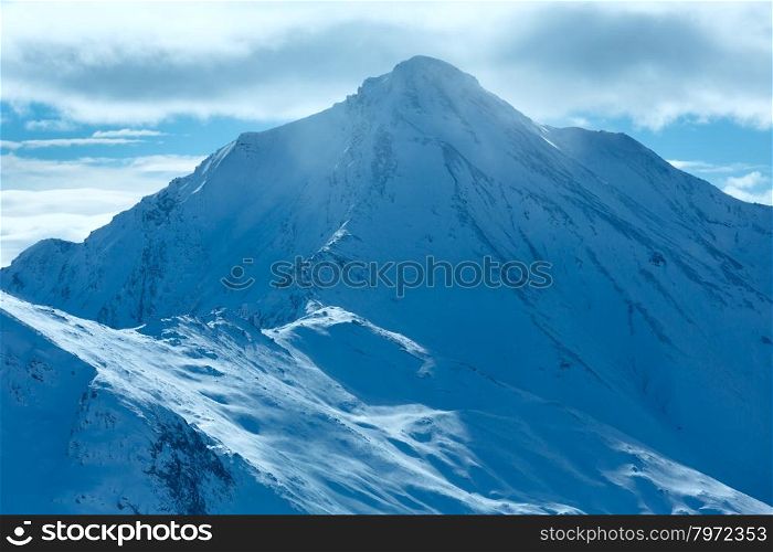 Morning winter Silvretta Alps landscape. Ski resort Silvrettaseilbahn AG Ischgl, Tyrol, Austria.