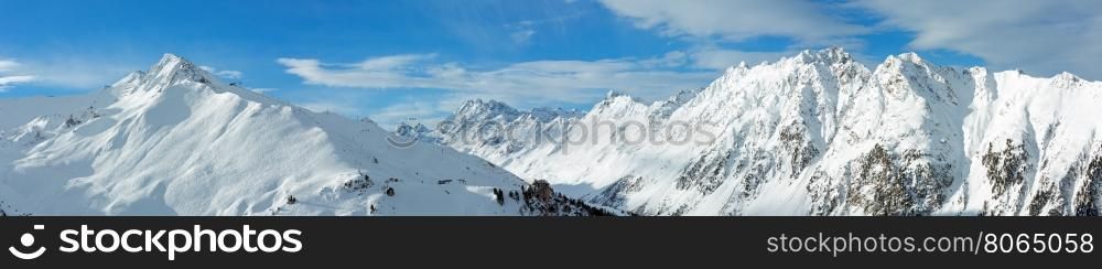 Morning winter Silvretta Alps landscape (Tirol, Austria). Panorama.