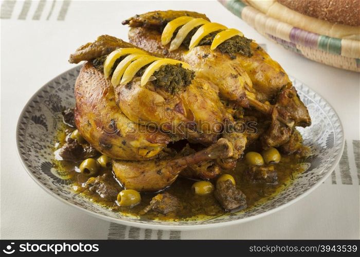Moroccan chicken dish with chermoula, olives and preserved lemon