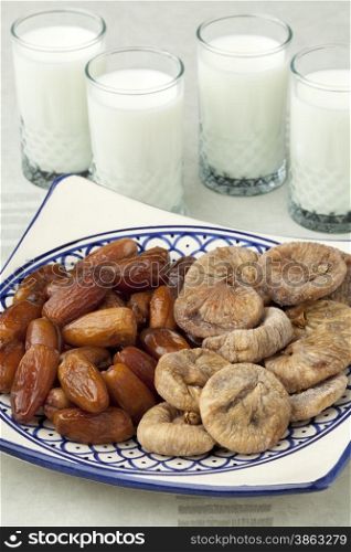 Moroccan dried figs and dates with milk for ramadan