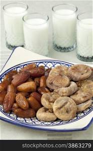 Moroccan dried figs and dates with milk for ramadan