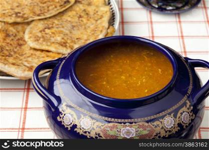 Moroccan harira soup and filled pancakes for ramadan
