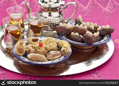 Moroccan high tea with cookies and filled dates