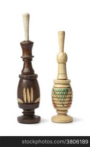 Moroccan wooden cosmetic kohl bottles on white background