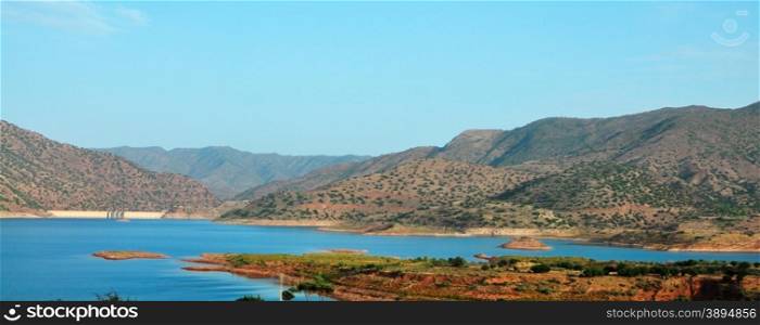 morocco Barrage Abdelmoumen artificial lake landscape panorama