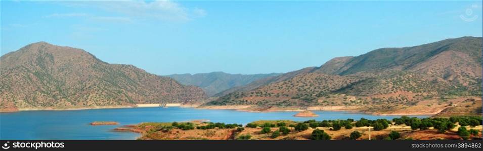 morocco Barrage Abdelmoumen artificial lake landscape panorama