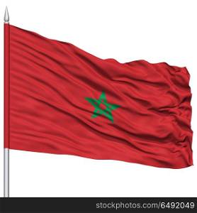 Morocco Flag on Flagpole , Flying in the Wind, Isolated on White Background