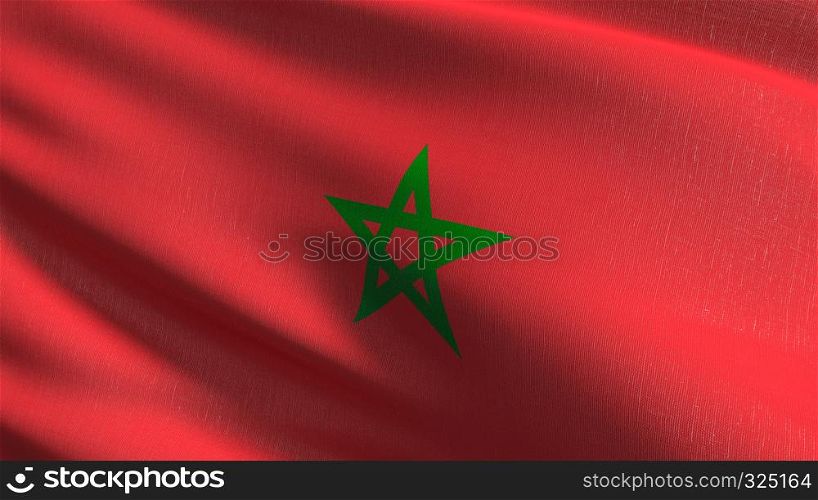 Morocco national flag blowing in the wind isolated. Official patriotic abstract design. 3D rendering illustration of waving sign symbol.