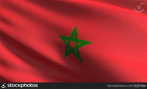 Morocco national flag blowing in the wind isolated. Official patriotic abstract design. 3D rendering illustration of waving sign symbol.